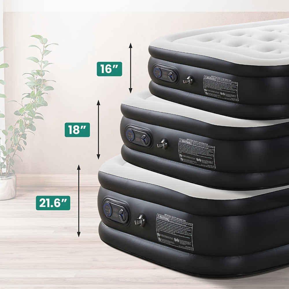 Air Mattress with Double-Height Profile and Side Inflation Panel in 75 × 39 or 80 × 60-Inch Options