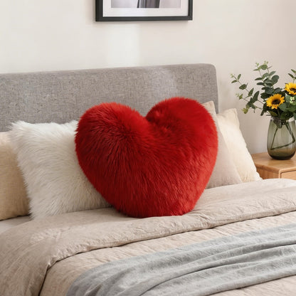 Heart-Shaped Plush Decorative Pillow Cover in Red or Pink with 16.93- and 17.72-Inch Size Options