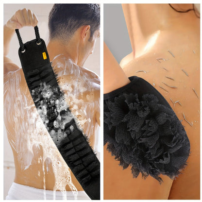 Exfoliating Back Scrubber Set with Bath Glove - 36" Dual-Sided Body Scrub Towel, Non-Slip Handles