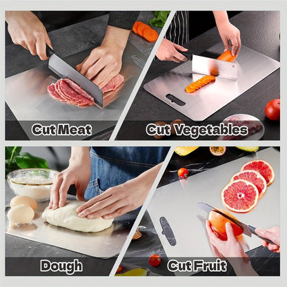 Cutting Board Compact Stainless Steel Double-Sided Prep Surface with Handle, 9.06 x 13.39 Inches