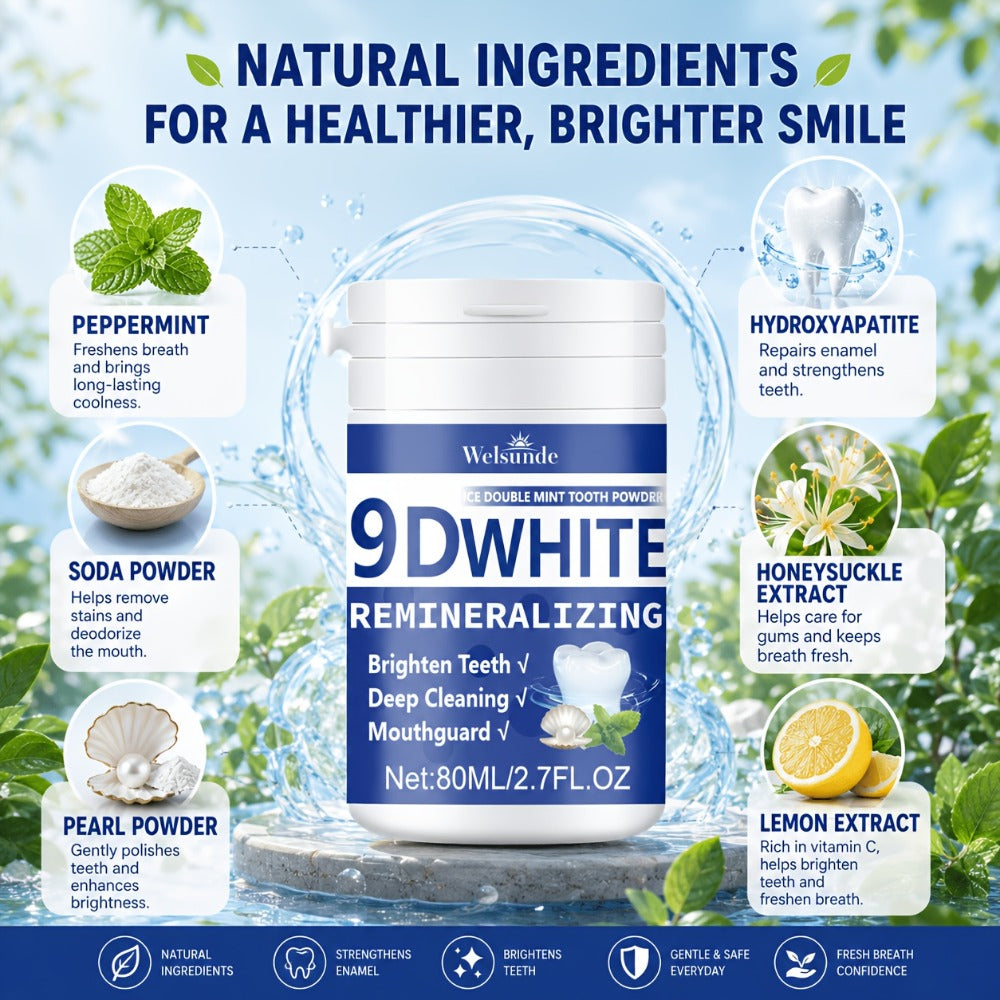 Hydroxyapatite Tooth Powder 2-Pack Remineralizing Fluoride-Free Deep Cleaning Whitening Mint Toothpowder for