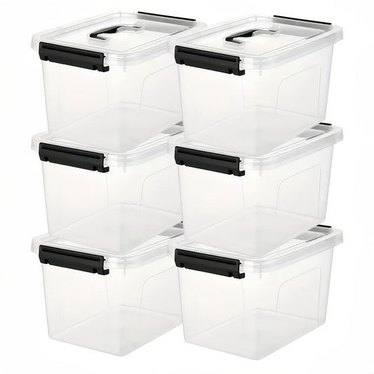 6-Pack Clear Storage Boxes with Latches & Lids – 6 Quart Stackable Plastic Organizer Containers for Home, Bedroom, Bathroom & Kitchen