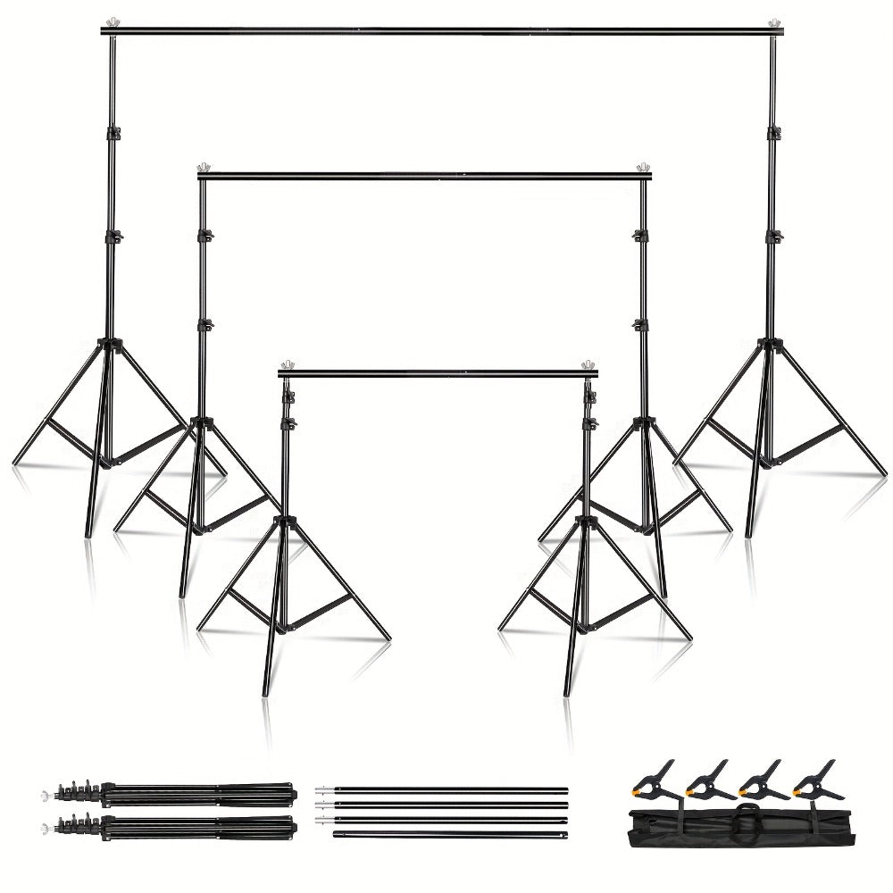 Adjustable Photography Backdrop Stand Kit in 10 x 7-Foot Size with Two Tripods, Four Crossbars, Four Clamps and Carry Bag