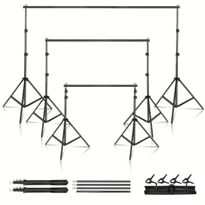 Adjustable Photography Backdrop Stand Kit in 10 x 7-Foot Size with Two Tripods, Four Crossbars, Four Clamps and Carry Bag