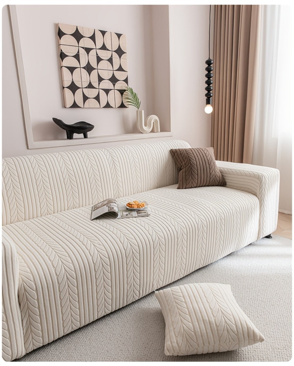 Sofa Cover Elastic Velvet Leaf Jacquard Full-Cover Slipcover with Pillowcase for 1 to 4-Seater Sofas