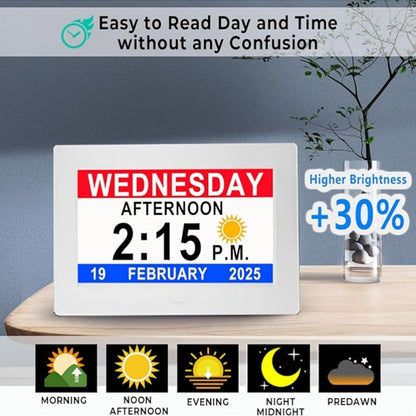 Digital Photo Frame Clock Large Display Calendar Alarm Clock for Seniors USB Powered Supports Photo Video Playback 7 10.1 Inch Bedroom Decor