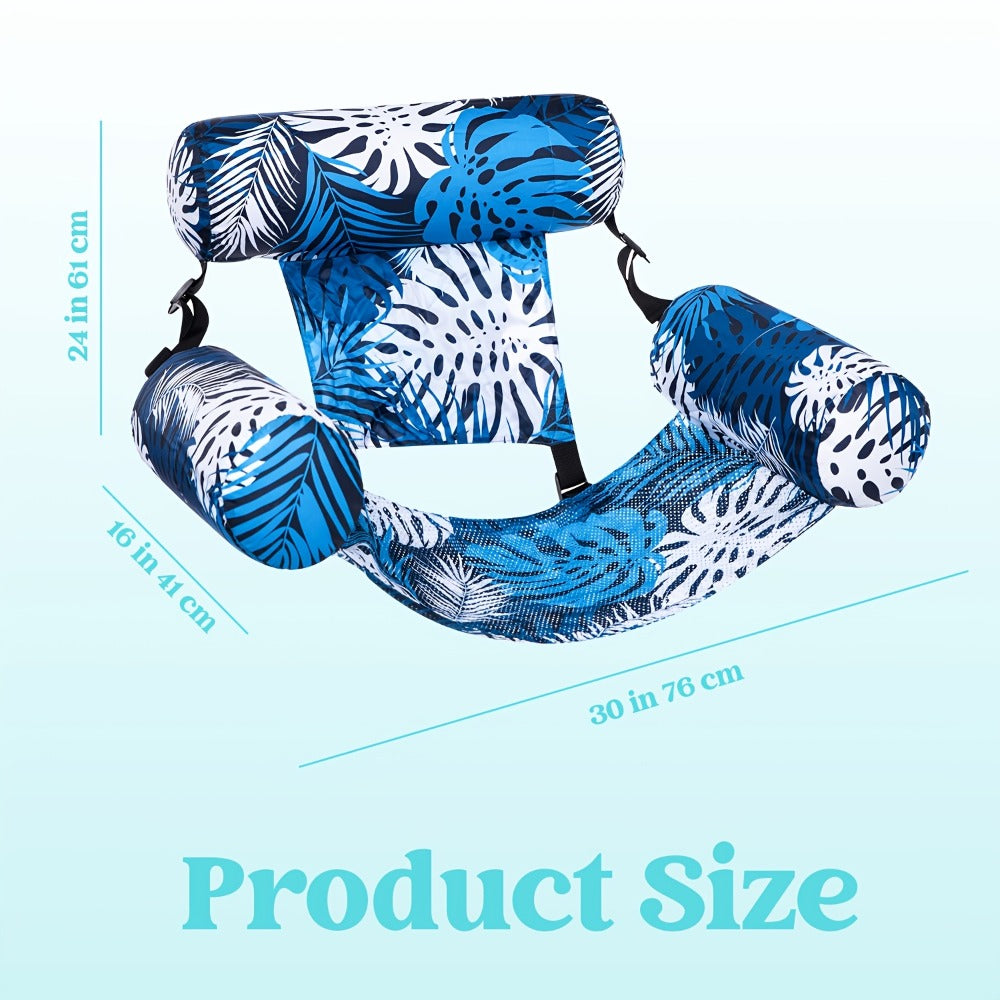 Leaf-Print Inflatable Pool Float Chair with Mesh Sling Seat in Blue, Blue-Green or Red-Cyan Checkout Options
