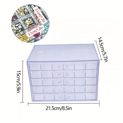 Jewelry Storage Box 5-Layer Drawer Organizer – Transparent Nail Art Accessory Storage Container for Earrings Rings Necklaces Beads 120 Cells