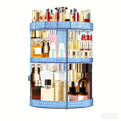 Rotating Makeup Organizer with Seven Adjustable Shelf Heights in White, Blue or Gray Checkout Options