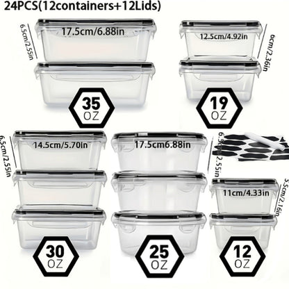 Stackable Food Storage Containers with Lids - Microwave and Freezer Safe Leak Proof Plastic Boxes for Fruits Vegetables and Leftovers, Heavy Duty Reusable Meal Prep Containers for Kitchen Pantry Organization, Available in 24, 48 and 50 Piece Sets
