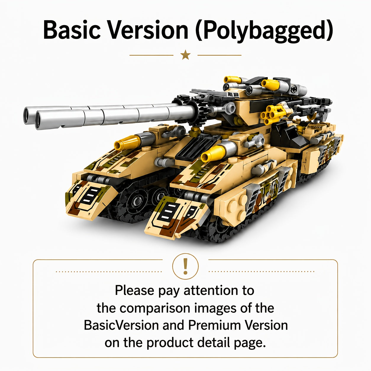 1628-Piece 8-in-1 Tank Building Block Model with White, Yellow, Bagged and Boxed Checkout Options