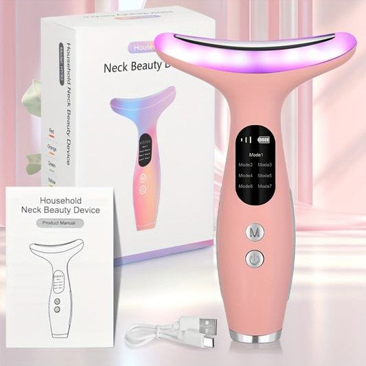 Face & Neck Massager Vibrating Rechargeable USB Anti-Aging Skin Tightening Device Adjustable Strength Eye Massage Beauty Tool for Women Skincare Routine White Pink Gift