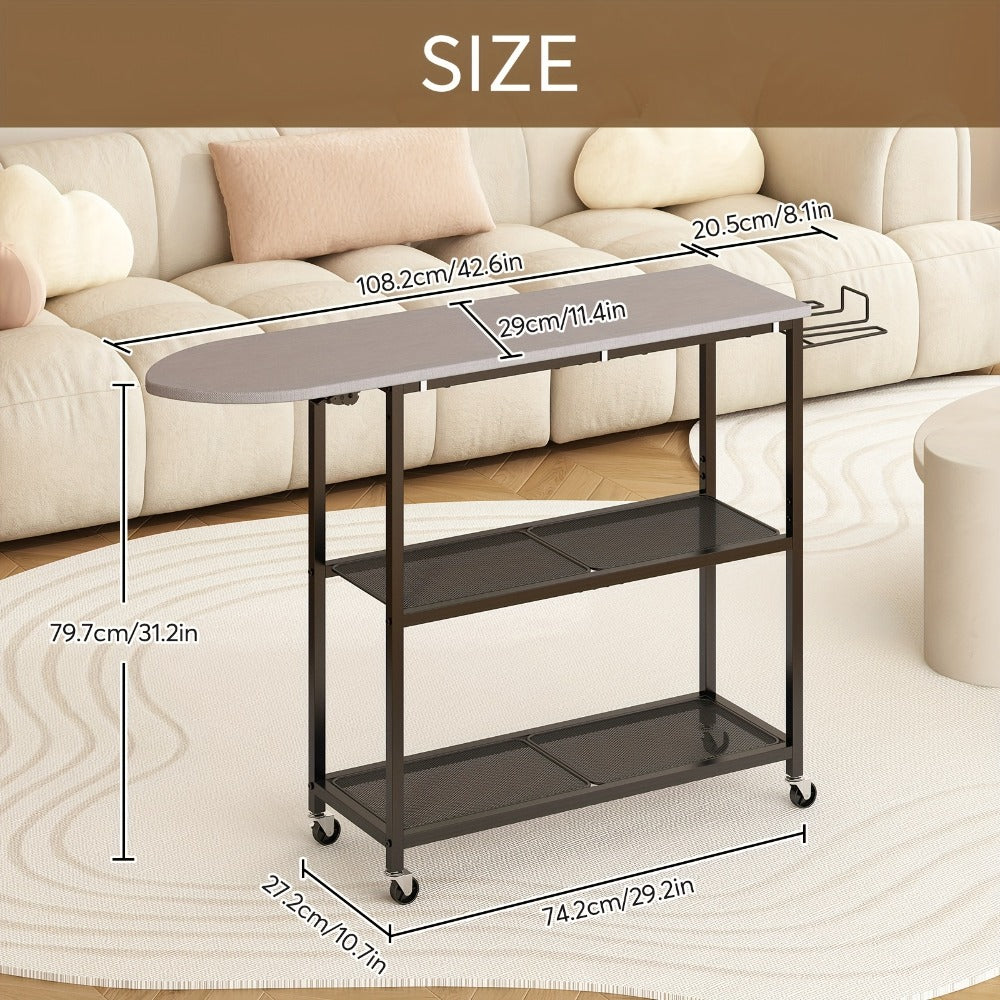 3-Tier Ironing Board Cart with Wheels – Rolling Laundry Station with Multi-Layer Storage Shelves for Living Room, Bedroom & Outdoor Use
