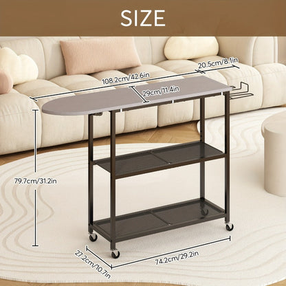 3-Tier Ironing Board Cart with Wheels – Rolling Laundry Station with Multi-Layer Storage Shelves for Living Room, Bedroom & Outdoor Use