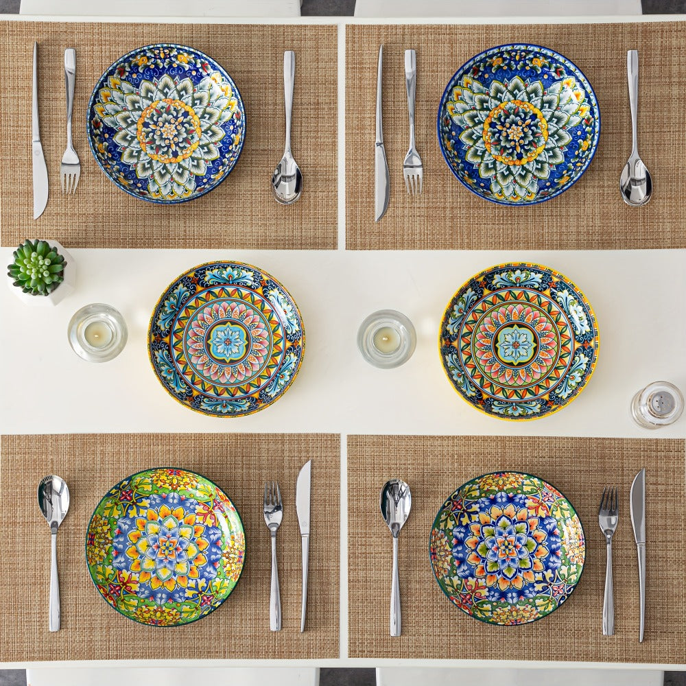 Bohemian Pasta Bowls Set of 6 | 32 Oz Porcelain, Floral Pattern, Microwave & Dishwasher Safe – VANCASSO