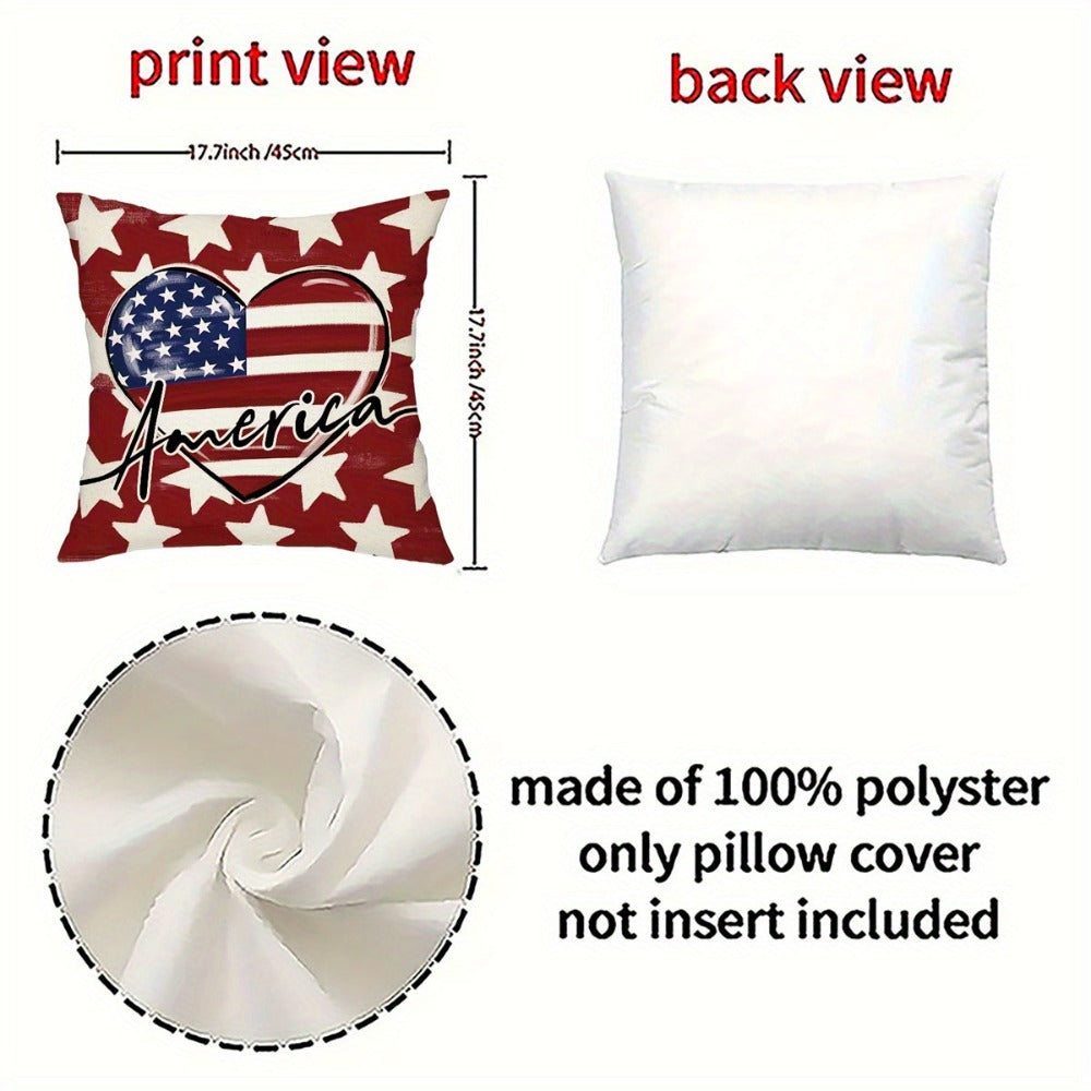 Four-Piece 18 x 18-Inch Patriotic Throw Pillow Cover Set with American Flag, Star and Typography Prints