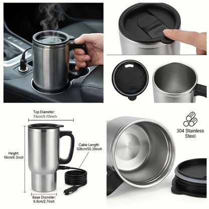 Car Electric Kettle 12V - Portable Stainless Steel Travel Hot Water Heater Cup for Tea Coffee, 15.22oz Fast Boiling, Camping Road Trip Office Vehicle Use