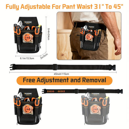Seven-Pocket Tool Organizer Bag in Black with Open Compartments and Portable Carry Handles for Jobsite Storage