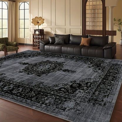 Velvet Floral Bohemian Area Rug - Low Pile Machine Washable Non-Slip Carpet for Living Room Bedroom Office Geometric Pattern