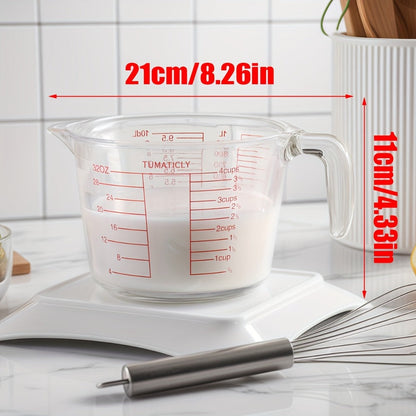 Clear Glass Measuring Cup Set with Pour Spouts, Handles, Red Graduations and One- or Three-Piece Options