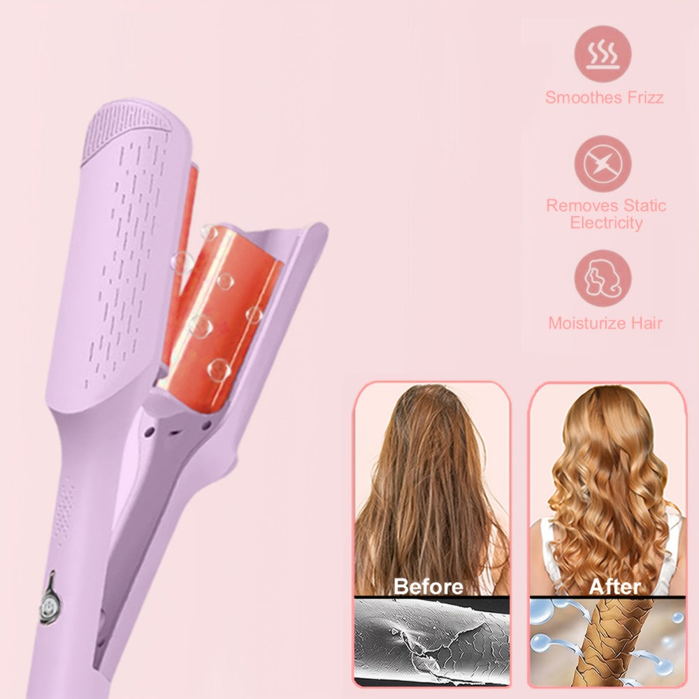 32 mm Wave-Clamp Curling Iron Options with Lavender French-Roll or Pink V-Groove Plates Pictured