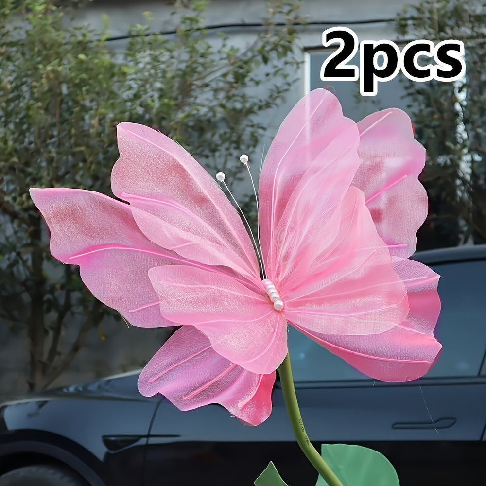 3D Artificial Butterfly Decorations 2pcs – Realistic Featherless Fake Butterflies for Wedding, Home, Garden & Party Decor | No Electricity Required | All-Season Indoor Outdoor Holiday Accent