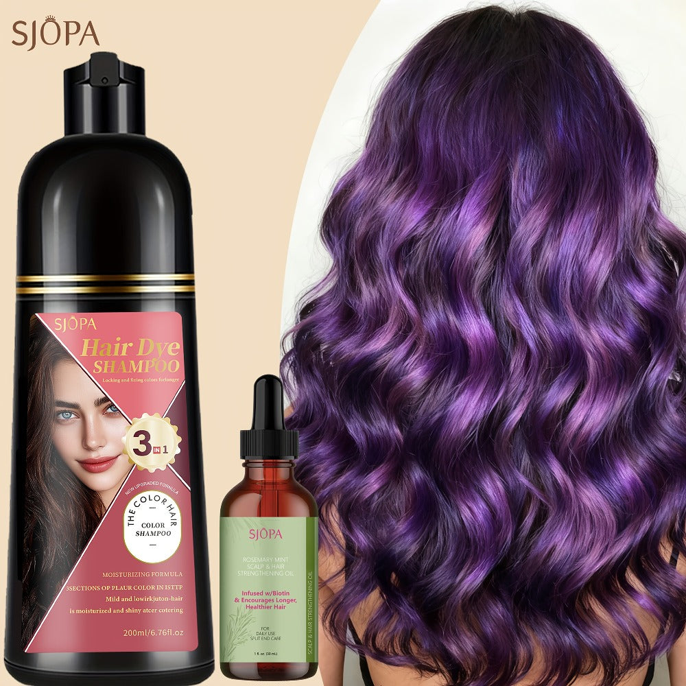 Hair Color Shampoo, SJOPA 3-in-1 Bottle-and-Dropper Set with 10 Rose, Brown, Purple and Black Color Options
