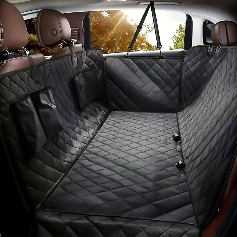 Dog Car Seat Cover Pet Hammock for Back Seat, Waterproof Scratch-Proof Nonslip Dog Seat Cover with 4 Side Pockets, Universal Fit for Cars Trucks SUVs, Washable Pet Travel Protector