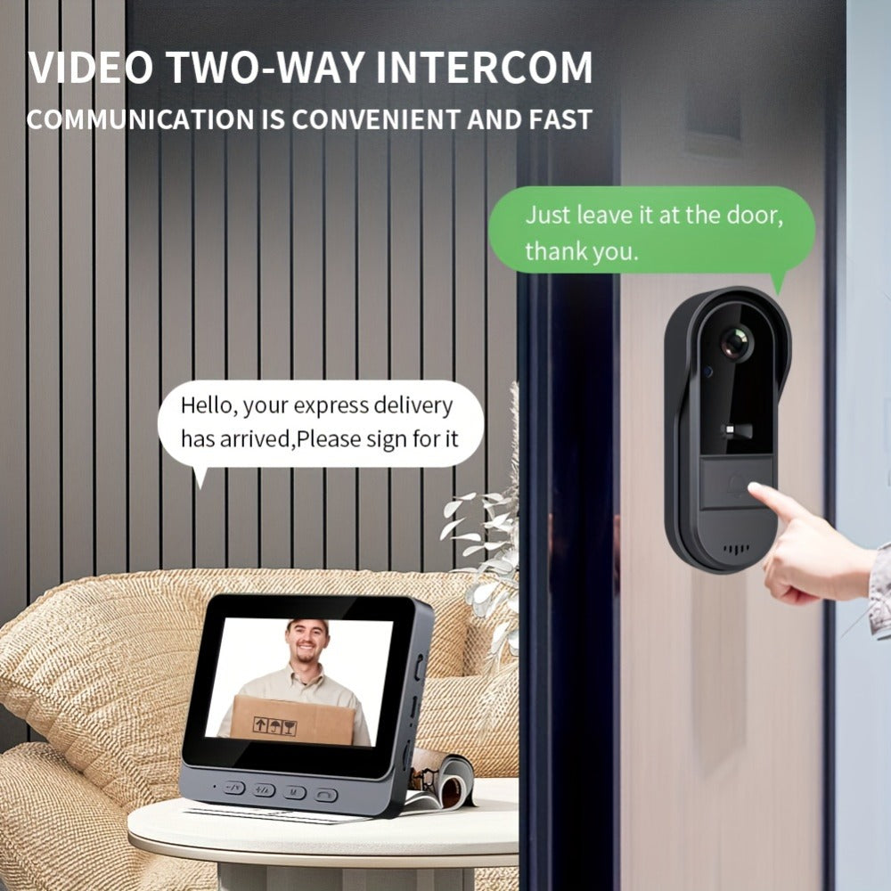 1920P Video Doorbell Camera with 4.3" Monitor & Dual Power - No WiFi No App, Battery & USB, Two-Way Audio, IR Night Vision, SD Card Storage, Wide Angle, One-Button Pairing, Black