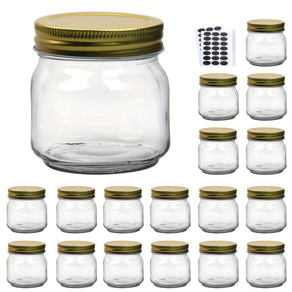 8 oz Glass Mason-Style Storage Jar Multipacks with 9, 18, 27 or 36 Jars and Four Lid Configurations