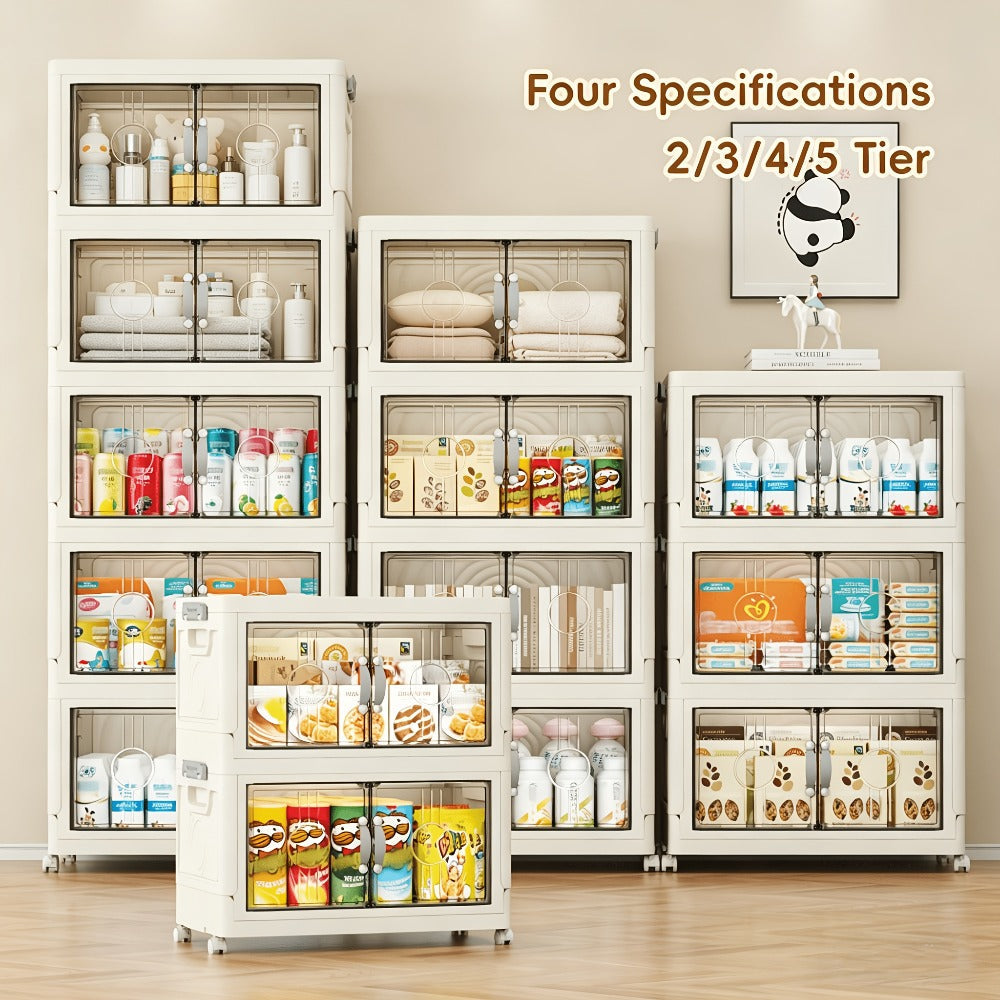 Lidded Rolling Storage Bin System in Seven Two-, Three-, Four- or Five-Tier Configurations