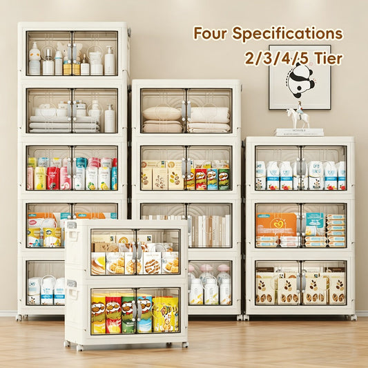 Lidded Storage Bins with Wheels – 2/3/4/5-Tier Dual-Opening Storage Organizer Box with Lid, Large Stackable Storage Container for Books, Kitchen, Bedroom & Closet Organization
