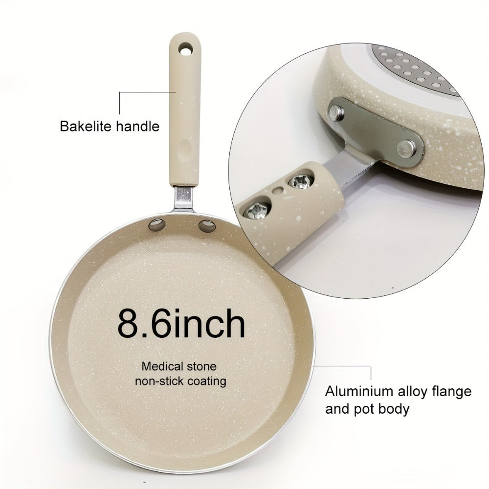 Cookware Set ABKOK 5-Piece Beige Frying Pan, Divided Breakfast Pan, Whisk, Brush and Spatula