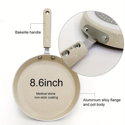 Cookware Set ABKOK 5-Piece Beige Frying Pan, Divided Breakfast Pan, Whisk, Brush and Spatula