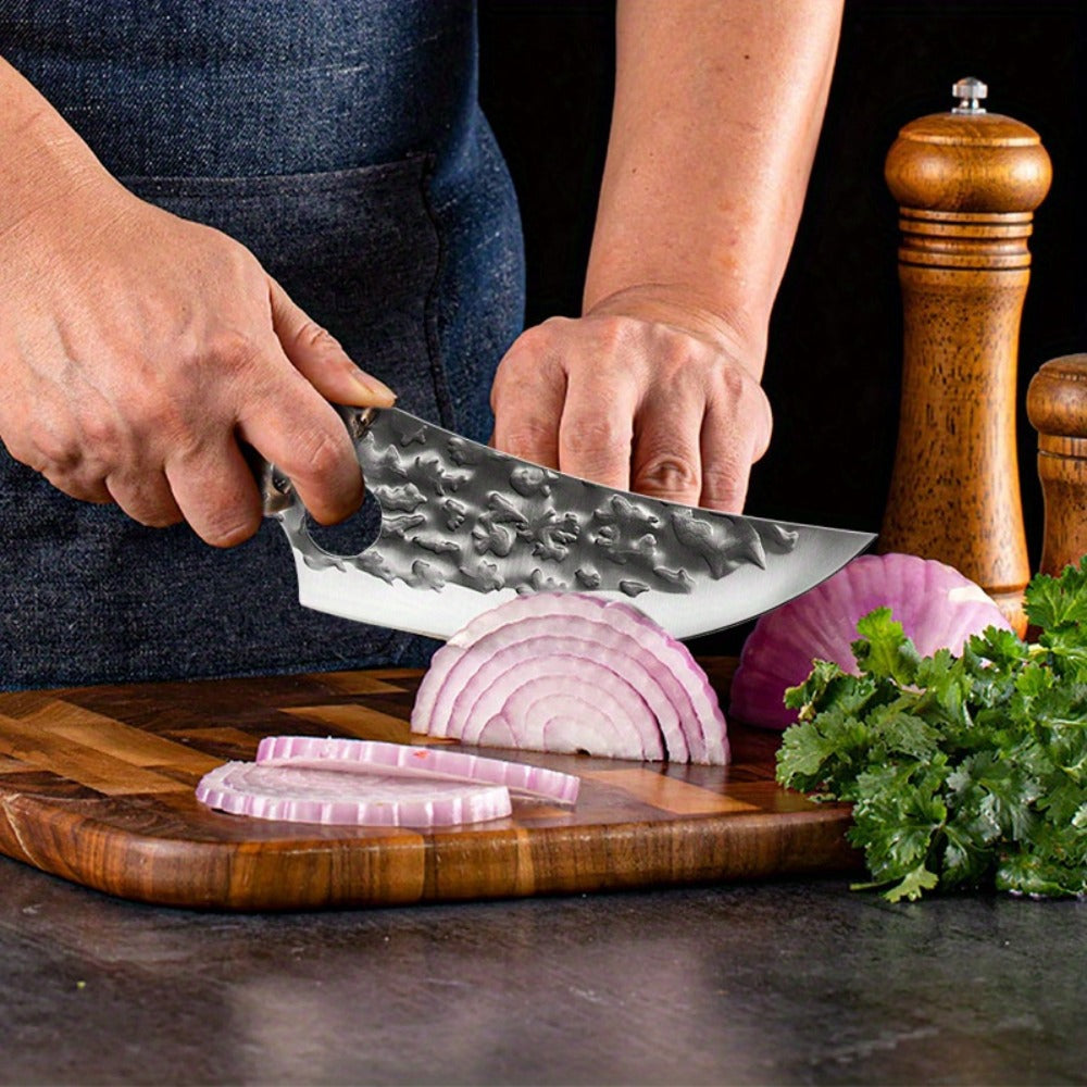 Multi-Piece Kitchen Knife Set with Stainless Steel Labels in Black Three-Piece or Brown Seven-Piece Options