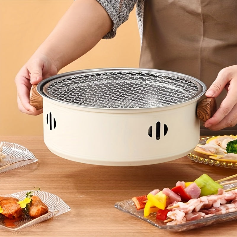 12.2-Inch Round Charcoal Grill Set with Stainless-Steel-Labeled Body, Charcoal Pan, Grids and Tongs