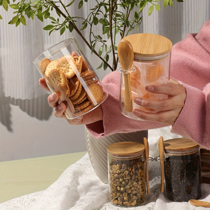 Overnight Oats Jars with Bamboo Lids & Spoons, 500ml Glass Meal Prep Containers, Dessert Bowl Set for Chia Pudding