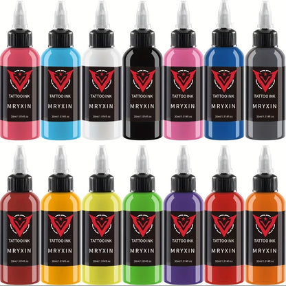 Tattoo Ink 14-Color Set with 1oz 30ml Bottles and One Source-Listed Full Palette Configuration