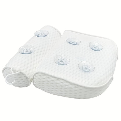 Bath Pillow 4D Grid Neck and Back Support Bathtub Cushion with 6 Suction Cups, Hooks, Quick-Dry & Machine Washable Spa Pillow for Tub Relaxation, Home Bathroom Accessory
