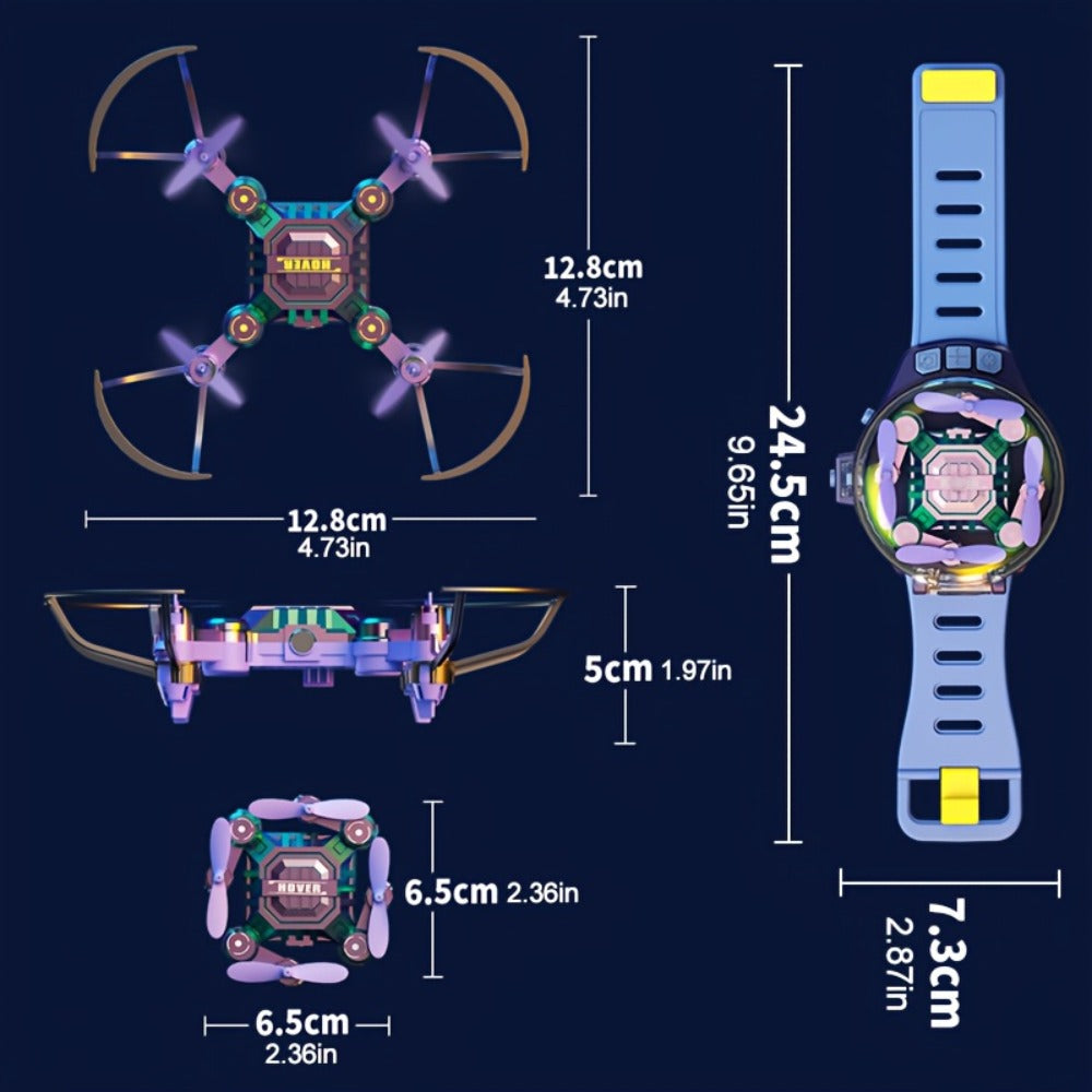 Watch-Controlled Mini RC Drone with Two Rechargeable Batteries in Blue, Green or Black for Indoor Flight