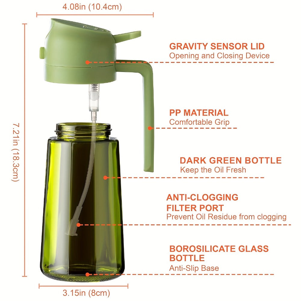 Two-Piece 16-Ounce Glass-Style Oil Dispenser and Sprayer Set in Three Color Configurations