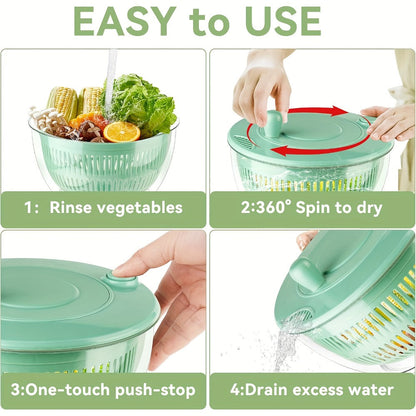 Salad Spinner Large 3-in-1 with 5-Blade Slicer & Egg Yolk Strainer – 5.3 Qt Vegetable Washing Bowl & Lettuce Spinner for Efficient Salad Prep – BPA-Free Kitchen Tool for Fruits, Greens & Meal Prep