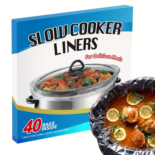 Slow Cooker Liners 40-Pack 13x21 Inch Disposable Cooking Bags – BPA-Free Heat Resistant Pot Liners Fit 3-8 Quart Oval & Round Slow Cookers | Easy Cleanup Crockpot Liners Kitchen Cooking Accessories