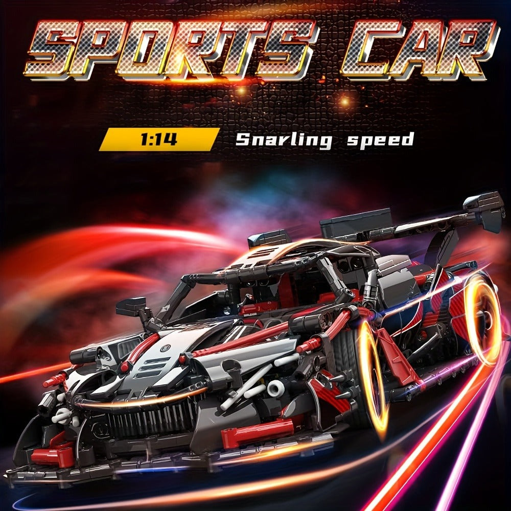 1:14 Scale Black and Red Sports Car Building Block Model Kit with 1,391 Pieces, Model MY88301