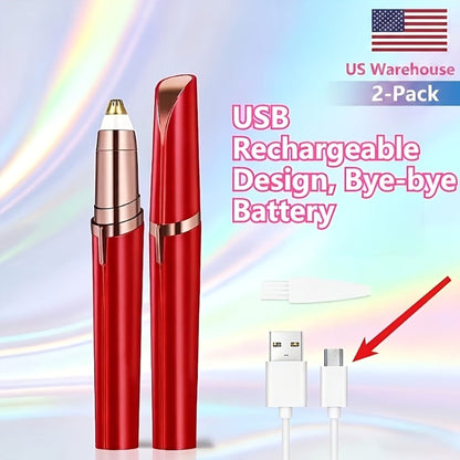 Two-Piece Rechargeable Eyebrow Trimmer Set in Pink, White or Three Colorful Finish Options for Facial Grooming