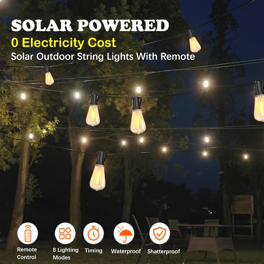 Solar String Lights in 39, 50, 72, 100 or 105-Foot Options with Spherical Bulbs, Warm or Cool White and Remote Control