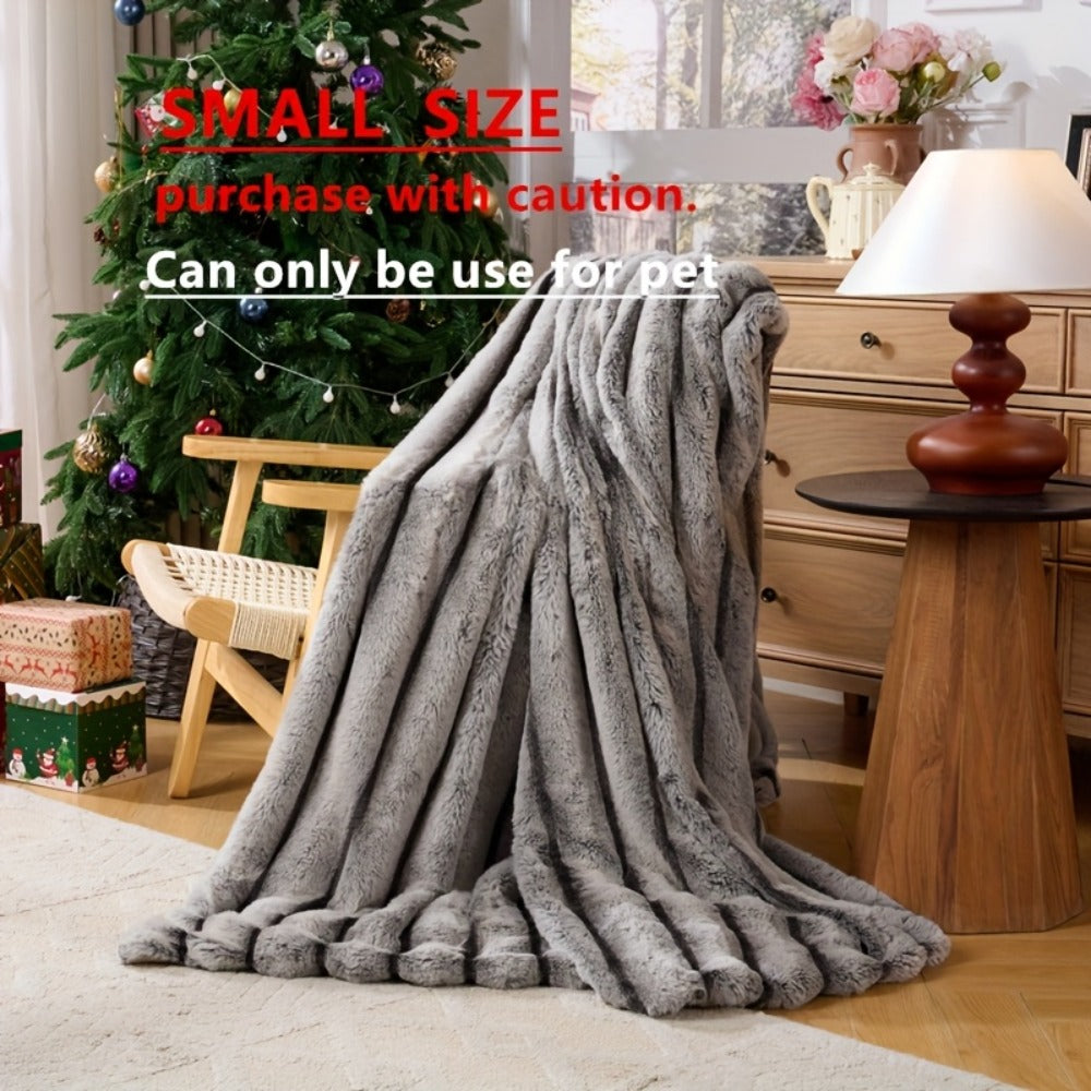 Double-Layer Faux Rabbit Fleece Blanket in Grey, Khaki or Beige with Five Sizes from Small Throw to King