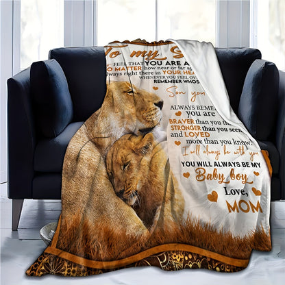 Lion Artwork Throw Blanket with To My Son Message from Mom in 50 x 60 or 60 x 80-Inch Sizes
