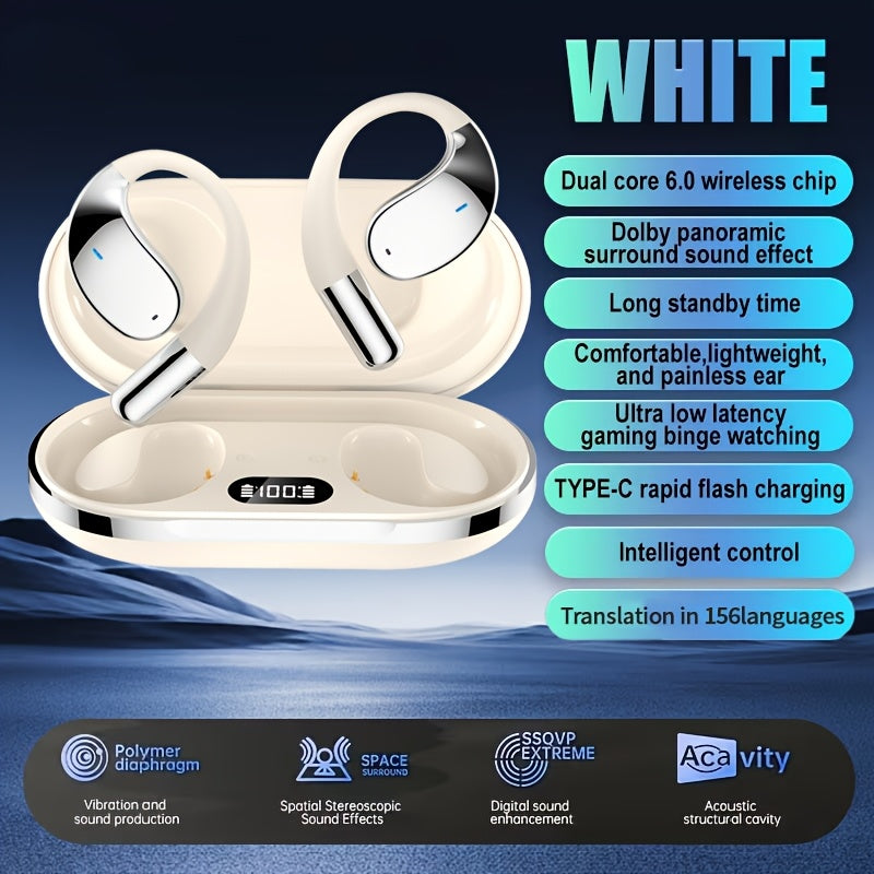 OWS Bluetooth 6.0 AI Translator Earbuds 156 Languages & Accents 3-in-1 Real-Time Translation Open-Ear Wireless Earphones for Travel Business Learning Black Beige White