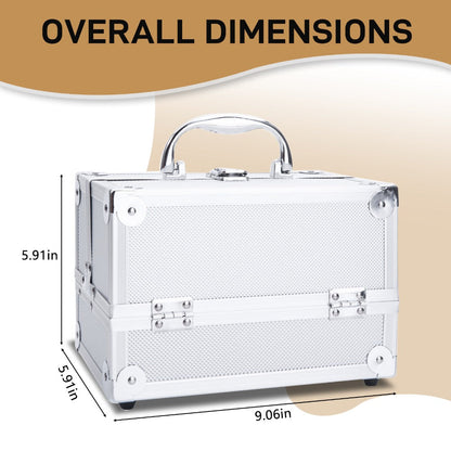 Tabletop Makeup Carry Case with Mirror, Fold-Out Trays and Dividers in Black, Silver or Pink